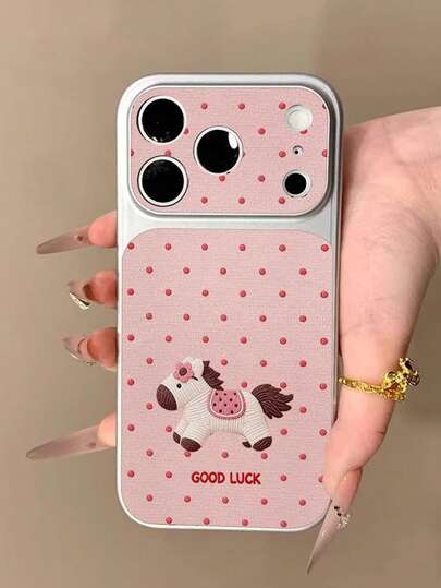 1个粉色波点小马皮手机壳，适用于 17 Pro Max，硅胶保护套适用于 16 Pro、16 Plus、15 Pro Max、14 Pro、13，精致小巧的礼物，适合送给女性、朋友、同学、女朋友。