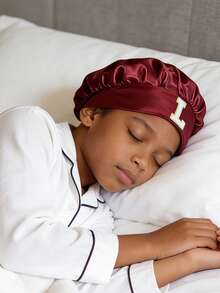 一套儿童酒红色缎面睡帽，柔软舒适，可保护头发，适合上学、睡衣派对和旅行，适合3-16岁儿童。 - 酒紅色 - 查看 2