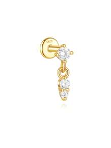 Brincos de prata de lei 925, modelo clássico e romântico, para uso diário, em tragus, hélix e cartilagem, com base plana. Ideais para casamentos, festas e noivados. Joias finas. - Ouro - Ver 8