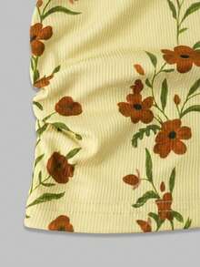 Lysee 女士夏季碎花抹胸上衣，黄色弹力针织无袖短款上衣，Y2K 波西米亚休闲街头风度假装 - 黃色 - 查看 3