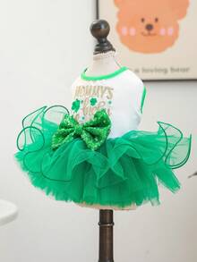 1件宠物服装，猫狗服装，小型犬和幼犬可爱浪漫系列套装，亮片蝴蝶结薄纱裙 - 彩色 - 查看 9