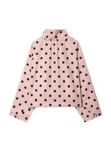 Áo khoác nữ chấm bi kiểu retro, màu hồng, tay dài, dáng rộng, cài một hàng cúc, phong cách thường ngày năng động. - Hồng - Xem 11