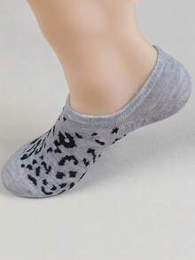 5 Pairs Leopard Print Silicone Non-Slip Invisible Boat Socks, Low Cut Cotton Ankle Socks, Summer Women Socks, Ins Style - Multicolor - View 5