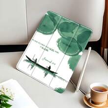 Minimalist Boat And Lotus Aesthetic Bible Verse Background Stylish Transparent Tablet Case| TPU Material, Foldable, Adjustable Stand, Card Slot, Automatic Sleep/Wake Function, Compatible With 10/11/9 Mini Air 4/8/7/6/5/Pro Series.Holiday Accessories.Cute Tablet Case. - Nhiều màu - Xem 6