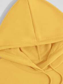 2026新款時尚街潮圖案印花連帽衫，落肩長袖休閒百搭抽繩設計衛衣，專為女士打造，薄款春秋夏季節中性風格，適合日常穿 - 黃色 - 查看 7