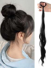 Long Wavy Synthetic Self-Winding Ponytail Hair Extensions With Elastic Rubber Band Braided Hair Bundle For Women Increase Hair - Multicolor - View 9