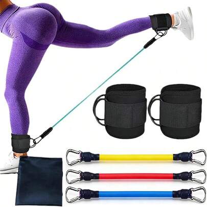 Set de 6 bucăți - Benzi de rezistență cu curele pentru gleznă, Benzi de rezistență pentru gleznă cu mâneci, Curele pentru gleznă fitness, Echipament de antrenament pentru fesieri și picioare pentru femei, Manșetă pentru încheietura mâinii, Curea de umăr căptușită, Kicker reglabil pentru fese, Inel D pentru aparat de cablu, Suport pentru antrenamentul picioarelor la sală