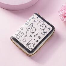 原创猫咪印花女士卡包，新款时尚拉链便捷收纳迷你零钱包 - 彩色 - 查看 10