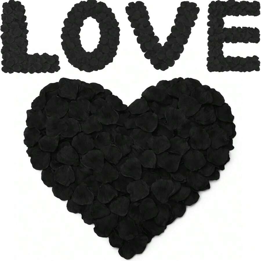 Pétalos de rosa negros - Pétalos de rosa artificiales y realistas para propuesta de boda, compromiso, noche romántica, aniversario, Día de San Valentín, Día de las Amigas, decoración del hogar y fiestas - A-Negro - Ver 1