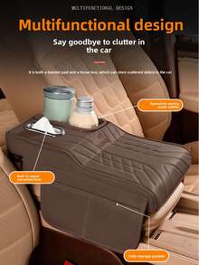 Car Armrest Box Pad With Tissue Box, Storage Bag And Cup Holder, Integrated Armrest Storage Solution, Car Center Console Height Enhancer, Stable Armrest Box - Multicolor - View 2