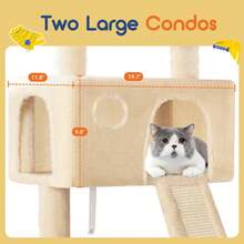 Allewie 65in Multi-Level Tall Cat Tree For Indoor Kitties, Larger Tower With Wide Base, Cozy Plush ‌Pussycat Perches, Cat Condo With Hammock, Sisal Scratching Posts, Beige - 米色 - 查看 5