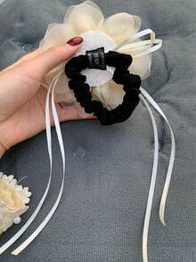 1 pieza Elegante Scrunchie de pelo con flor 3D rosa de moda para mujer, Lazo de flor de malla sofisticado y dulce para niña, Accesorio de pelo elástico con moño para coletero - Multicolor - Ver 4