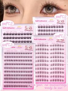 100/120pcs Self-Adhesive False Eyelash Clusters, Mixed Length Fluffy Set, No Glue Needed, Fluffy Individual False Lashes, Self-Adhesive DIY Eyelash Extension, Pre-Glued Lash Clusters, Natural Lengthening C-Curl Lash Clusters, No Glue Or Makeup Remover Needed, False Eyelashes, Lash Clusters, Individual False Lashes, Eyelashes, False Lashes - C - View 3