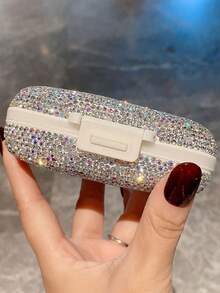 1pc 7-Day Pill Box With Full Rhinestones, Available In Silver, Green, Blue, Pink. Suitable For Medication Storage, Contact Lens Case, Artificial Diamond & Elegant Jewelry Container, Large Capacity Portable Sealed Pill Organizer - View 4