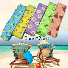 5pcs/10pcs Vibrant Tropical Print Beach Chair Towel Set - Lightweight, Portable, With Elastic Band For Secure Fit - Suitable For Swimming Pool, Beach Accessories, Decorative Items - Multicolor - View 12
