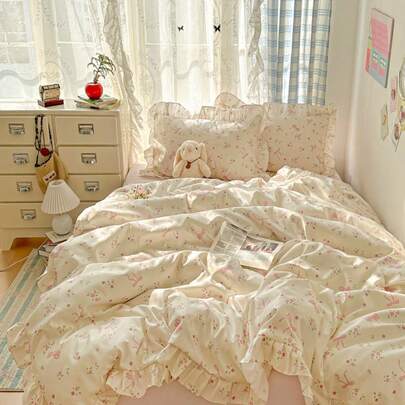 Bộ ga trải giường cỡ Queen màu hồng/xanh dương dễ thương với nơ - Bộ chăn ga gối mềm mại hai mặt dành cho bé gái và người lớn, có khóa kéo, 3 món, bao gồm 1 ga trải giường (90"x90") và 2 vỏ gối, KHÔNG bao gồm chăn bông.