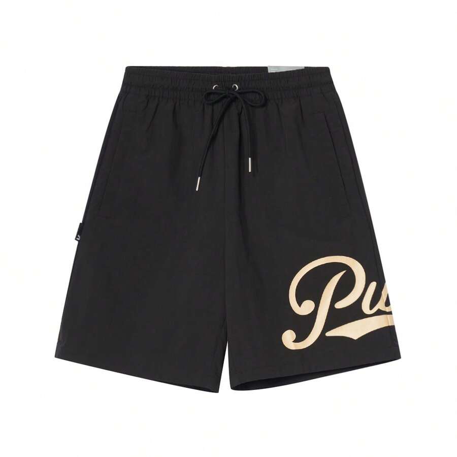 Puma 春夏时尚大Logo轻薄男士抽绳直筒梭织跑步短裤 63094101 - 黑色 - 查看 1