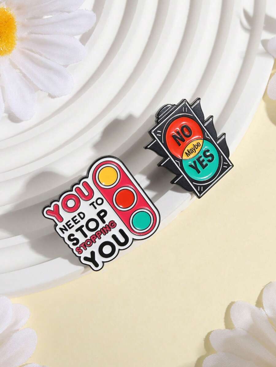 1 Bộ ghim cài áo hình đèn giao thông tráng men "Không", "Có thể", "Có", "Bạn cần dừng lại, hãy dừng việc cài ghim của bạn lại", món quà trang sức đầy cảm hứng dành cho bạn bè.