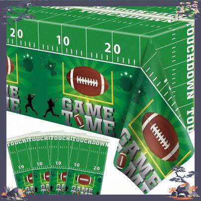 4 Pack Football Tablecloth PE Football Birthday Table Cover Football Theme Party Disposable Tablecloth Touchdown Table Cover Game Day Table Cloth Tailgate Decor Football Party Decorations 86 X 51 Inch