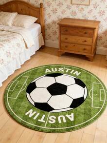 1 pieza Alfombra redonda personalizada de fútbol - Alfombra de fútbol de cachemira sintética con nombre personalizado, alfombra circular suave, decoración de habitación de fanático de los deportes, decoración de fiesta de partido de fútbol, ideal para dormitorios, salas de juegos, cumpleaños, vacaciones y talla grande - Multicolor - Ver 5