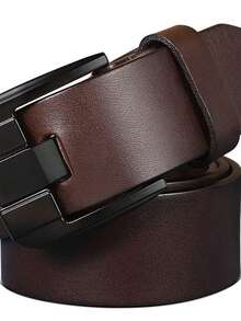 Men's Minimalist Auto-Buckle Belt, Faux Leather Material, Checkered Pattern, Fashion Design, Casual Wear - Brown - View 5