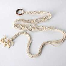 Spring And Summer Random Fashion Multi-Color Bohemian Retro Style Wax Rope Handmade Wooden Circle Braided Hollow Belt With Dress Belt Summer, School Fall, Autumn, Halloween - 彩色 - 查看 5