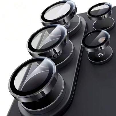Alloy Tempered Glass Camera Lens Protector Film Set Compatible With Samsung Galaxy S26 Ultra/S25/S24/S23/S22 Ultra Plus FE /A05S/A06/A14/A15/A16/A24/A25/A34/A35/A37/A54/A55/A57, Featuring Independent Metal Ring Design, Scratch-Resistant, Ultra-Clear HD, And Strong Adhesive Tempered Glass Spring Gift
