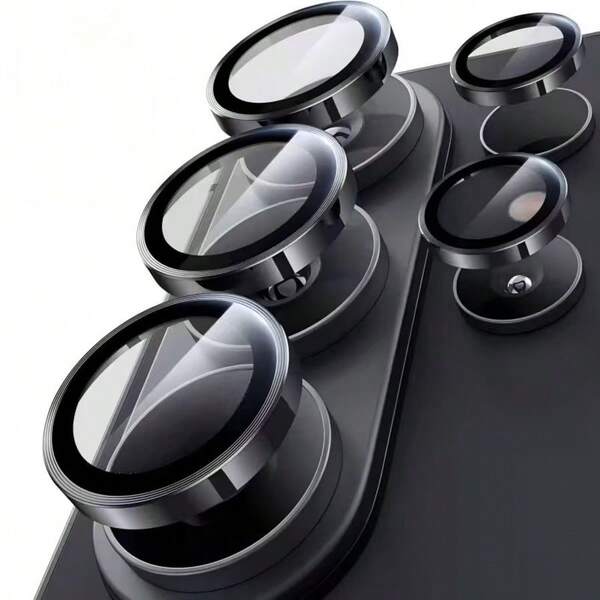 Juego de películas protectoras de lente de cámara para Samsung Galaxy S26 Ultra/S25/S24/S23/S22 Ultra Plus FE /A05S/A06/A14/A15/A16/A24/A25/A34/A35/A37/A54/A55/A57, con diseño de anillo de metal independiente, resistente a los arañazos, ultra claro HD y vidrio templado con adhesivo resistente