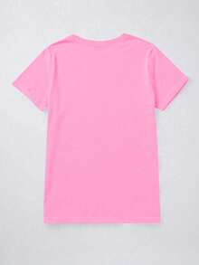Women's Heart Print Round Neck Short Sleeve Casual Versatile T-Shirt, Spring/Summer - Pink - View 2
