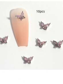 10/20 Pcs Mini Metal Butterfly Nail Charms, 3D Shiny Pink Champagne White Crystal Rhinestone Gems, Luxury DIY Decor For Acrylic & Short Nails, Jewelry Making Supplies - Multicolor - View 4