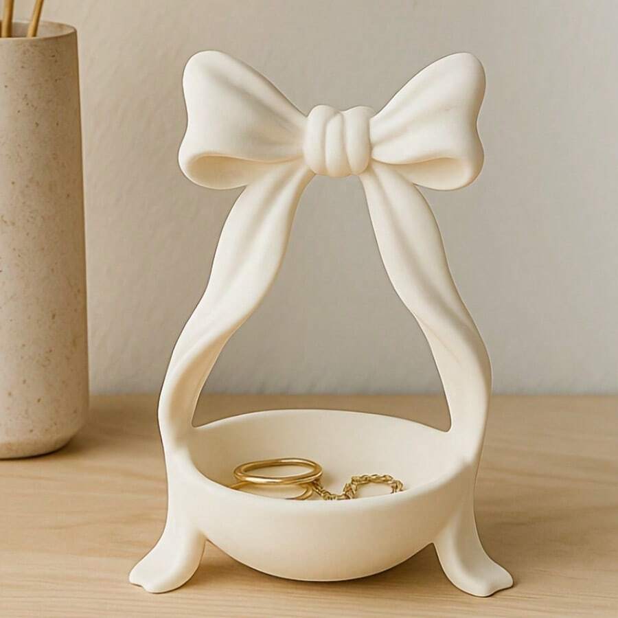 Bandeja para joyas y llaves con lazo - Lindo artículo decorativo - Almacenamiento de artículos pequeños - Adecuado para el hogar y múltiples escenarios - Almacenamiento de - Ver 1