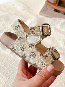 1 đôi dép xăng đan đế mềm chống trượt, hở mũi, đế bằng cho bé gái/bé trai, kiểu dáng đơn giản, thời trang mùa hè. - Màu be - Xem 9