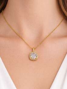 Women's Gold Or Silver Necklace With A Cubic Zirconia Pendant In Genuine 316L Stainless Steel. - 金色 - 查看 2