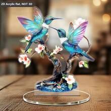 BTU665-672 Decoración de escritorio acrílica 3D con rama de árbol y pájaro de colores, ornamento creativo para el hogar - B - Ver 3