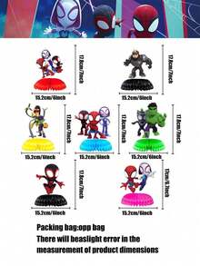 Marvel 7/8件套漫威蜘蛛侠蜂窝状装饰品套装，适用于生日派对装饰、桌面摆件，带蜂窝状底座 | 超级英雄主题派对用品，是漫威粉丝的完美生日礼物（底座随机） - 彩色 - 查看 3