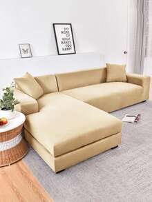 1 buah Sarung Sofa Elastis Sutra Susu Warna Polos, Sarung Sofa Modern untuk Semua Musim, Pelindung Sofa yang Aman untuk Hewan Peliharaan dan Dapat Dicuci dengan Mesin, Dekorasi Rumah yang Ramah Hewan Peliharaan, untuk Sofa 1 Dudukan, 2 Dudukan, 3 Dudukan, dan 4 Dudukan - Krem - View 3