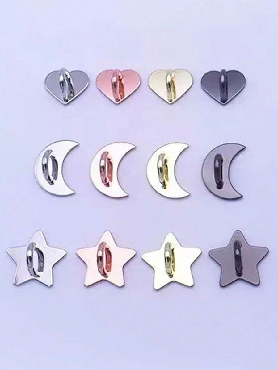 Alloy Heart Shaped 2pcs Star Moon Metal Snap Buttons Suitable For DIY Phone Case Lanyard Accessories Phone Straps Phone Case Bag Hardware Accessories Keychains Keyring Clips Smartphone Chains Handmade Decorative Accessories Smartphone Lanyards Adhesive With No Trace Compatible With All Android Apple Series Phones Such As 17/16/15 Etc Birthday Gift Anniversary Party Etc. - Multicolor - View 1