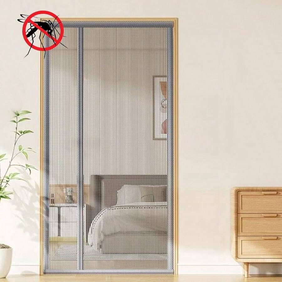 Magnetisk sommarskärmdörr, myggskyddande flugskyddande sidogardin, sovrumsavdelargardin, självhäftande magnetiskt myggnät, enkel installation, avtagbar, grå - Grå vänsteröppning - Visa 1