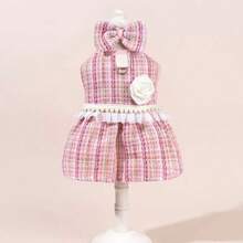 3件套/4件套：新款格子/条纹公主裙、蝴蝶结发箍、珍珠项链，适合春秋季的甜美宠物狗/猫公主裙，粉色宠物公主裙 - 彩色 - 查看 5