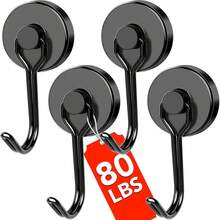 4pcs Magnetic Hooks, 80Lbs+ Strong Magnet Hooks For Cruise Cabins, Powerful Neodymium Magnets With Hooks For Hanging, Swivel Swing Black Magnetic Hooks For Fridge, Whiteboard, Kitchen, Toolbox - A - View 2