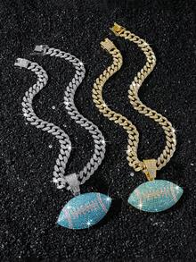 1件男士全镶钻嘻哈链项链，配绿松石玻璃钻石足球吊坠 - Style A - 查看 2