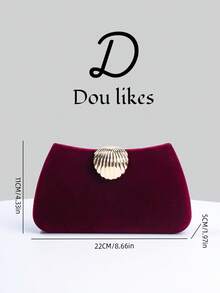 1pc Luxury Velvet Box-Shaped Party Clutch, Scallop-Shaped Rhinestone Decor Evening Bag With Metal Chain, Suitable For Banquet, Ball, Formal Dress, Party, Wedding, Prom, Formal Dinner - Burgundy - View 11