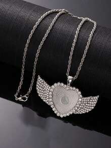 Personalized Angel Wings Rhinestone Photo Necklace, Customized Photo Necklace, Hip-Hop Style Photo Pendant, Iced Out Customized Round Photo Pendant ,For Family - Multicolor - View 19