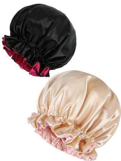 2pcs/Set Dual-Layer Patchwork Satin Sleep Cap/Wig Cap Bonnet For Women