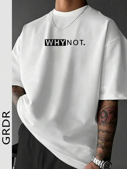  GRDR Men's Summer Letter Slogan Element Print Crew Neck Short Sleeve T-Shirt, Comfortable & Fashionable