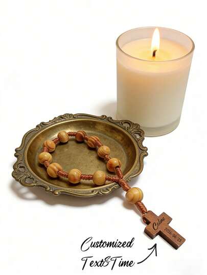 Custom Handmade Wooden Beaded Bracelets, Cross Pendant Bracelets, Baptismal Prayer Bracelets, Custom Wooden Crosses, Engraved, And Hanging Pendants Are Suitable For Room Or Car Decorations. Perfect For Easter, Baptisms, Naming Ceremonies, Funerals, Birthday Parties, Wedding Decorations, Anniversary Gifts