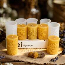 5pcs Honeycomb Silicone Pillar Candle Molds - Reusable Cylinder Molds For Making Aromatherapy Candles, Beeswax Candles, Soap, Wax Melts, Plaster, And Resin Art - Intricate Honeycomb, Floral Embossed Designs For Home Decor, Wedding Centerpieces, And Handmade Gift Making - Honeycomb - View 8