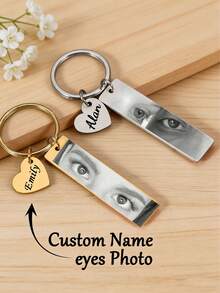 1 Piece Of Personalized Create Your Own Unique Custom Keychain With Custom Images, Stylish Style Eye Image Keychain, Stainless Steel Laser Engraved Photo Keychain Can Customize Pictures, Personalized Engraved Men's Keychain, Female Eye Image Keychain Charm, Customized Couple Photo Keychain,Delicate Romance,Winter Grace - Multicolor - View 10