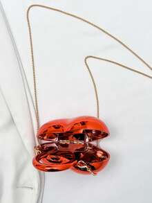 Glossy Heart-Shaped Metal Chain Bag, Sweet & Cool Mini Handbag, Party Style Shoulder Crossbody Bag - Multicolor - View 6