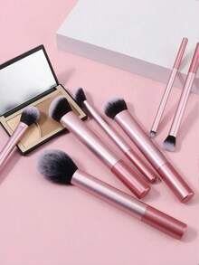 7件套粉色专业化妆刷套装，包含腮红刷、散粉刷、遮瑕刷、眼影刷，全套化妆工具，非常适合旅行和送礼。 - 粉色 - 查看 4